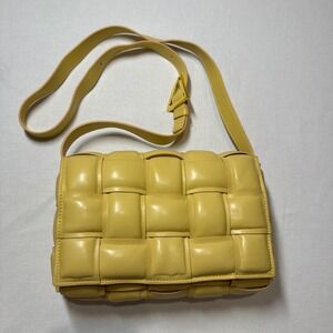 Bottega Veneta DUPE Yellow Padded Cassette Woven Crossbody Bag Gold Buckle Strap